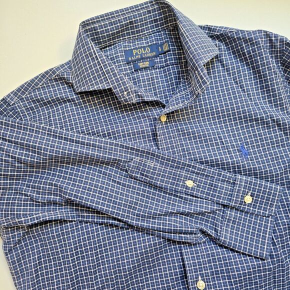 Polo Ralph Lauren Mens Shirt Button Blue Plaid Long Sleeve S Easy Care Stretch‎ - Picture 1 of 9